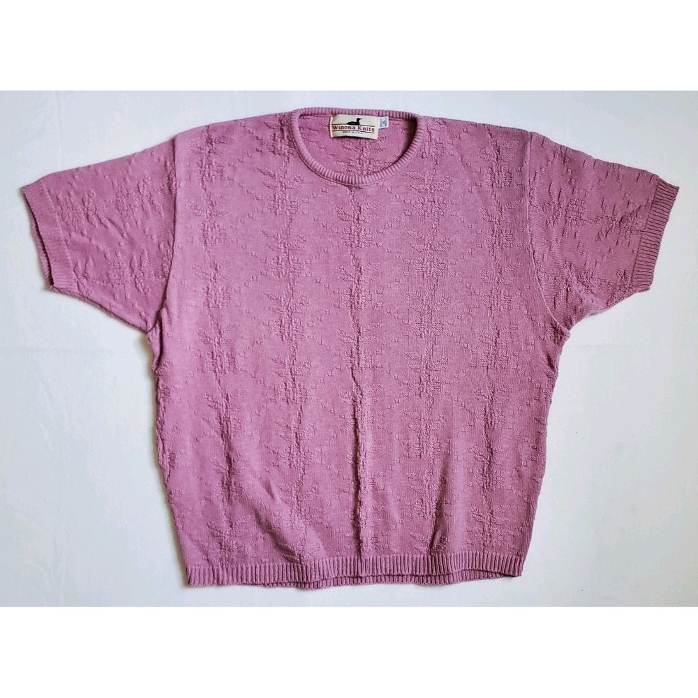Vtg Winona Knits Short Sleeve Top Womens XL Purple Textured 100% Cotton USA